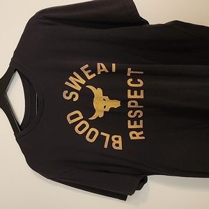 Project Rock Iron Paridise Under Armour t-shirt, Large, Blue and gold.